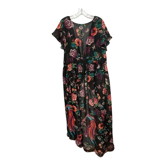 TRUTH Floral Chiffon Ruffled Hi/Lo Button 2X Top Black Multi-Color Lightweight - Picture 2 of 13